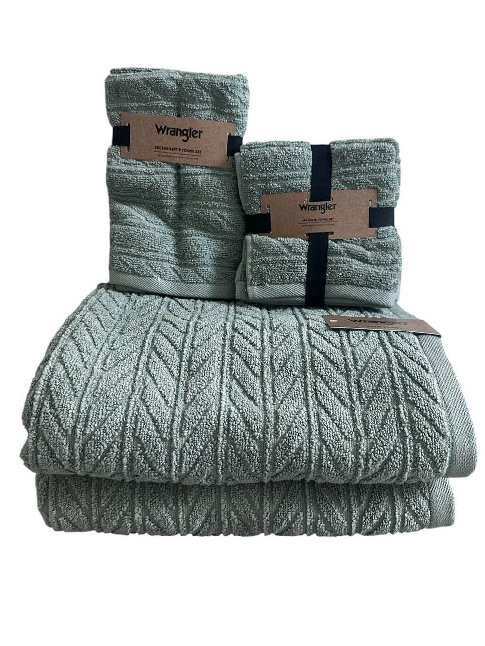 Wrangler 8 Pc Bath Towel Set NWT Broome Green Textured 2 Bath 4 Wash 2 Fingertip